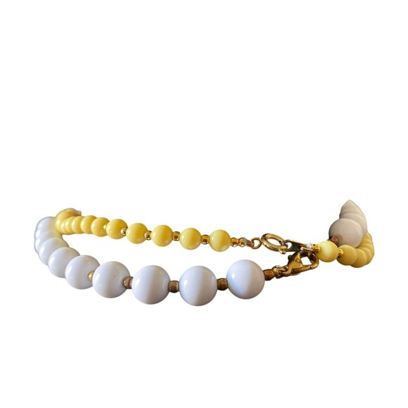 Vintage Double Strand Yellow & White Chunky Bead Statement Necklace - Picture 3 of 8